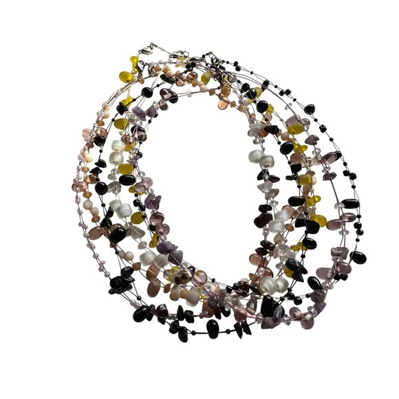 Choker Necklace Lot of 7 Floating Stones Beaded Chip Cord Double Strand 18" - Picture 9 of 16